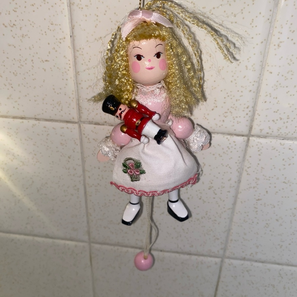1987 Kurt S Adler Clara Nutcracker Ballet  Pull String Wooden Christmas Ornament